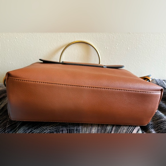 ZARA Cognac City Bag With Gold Metal Handle Crossbody Flap Over Medium Purse - Picture 3 of 4